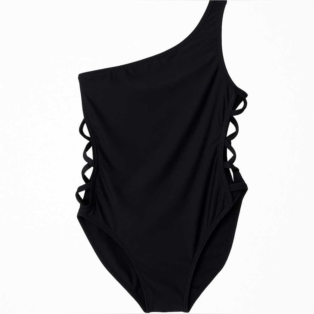 Norma Kamali One-Shoulder Lace-Up Side Swimsuit — Black — Size Small — NWT